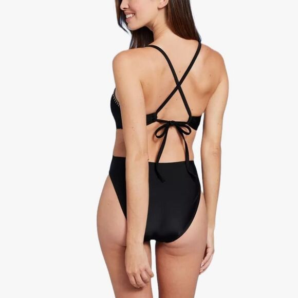 Shade & Shore Black Extra High Leg Bead Detail One Piece Swimsuit, Size S, NWT - Picture 2 of 8